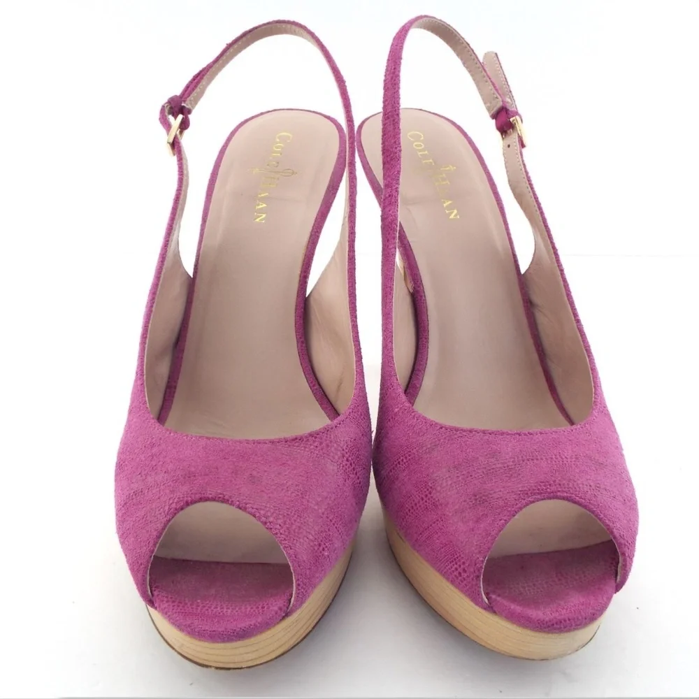 COLE HAAN Nike Air Pink Suede Leather Slingback Platform Heel Sandal Pumps 10